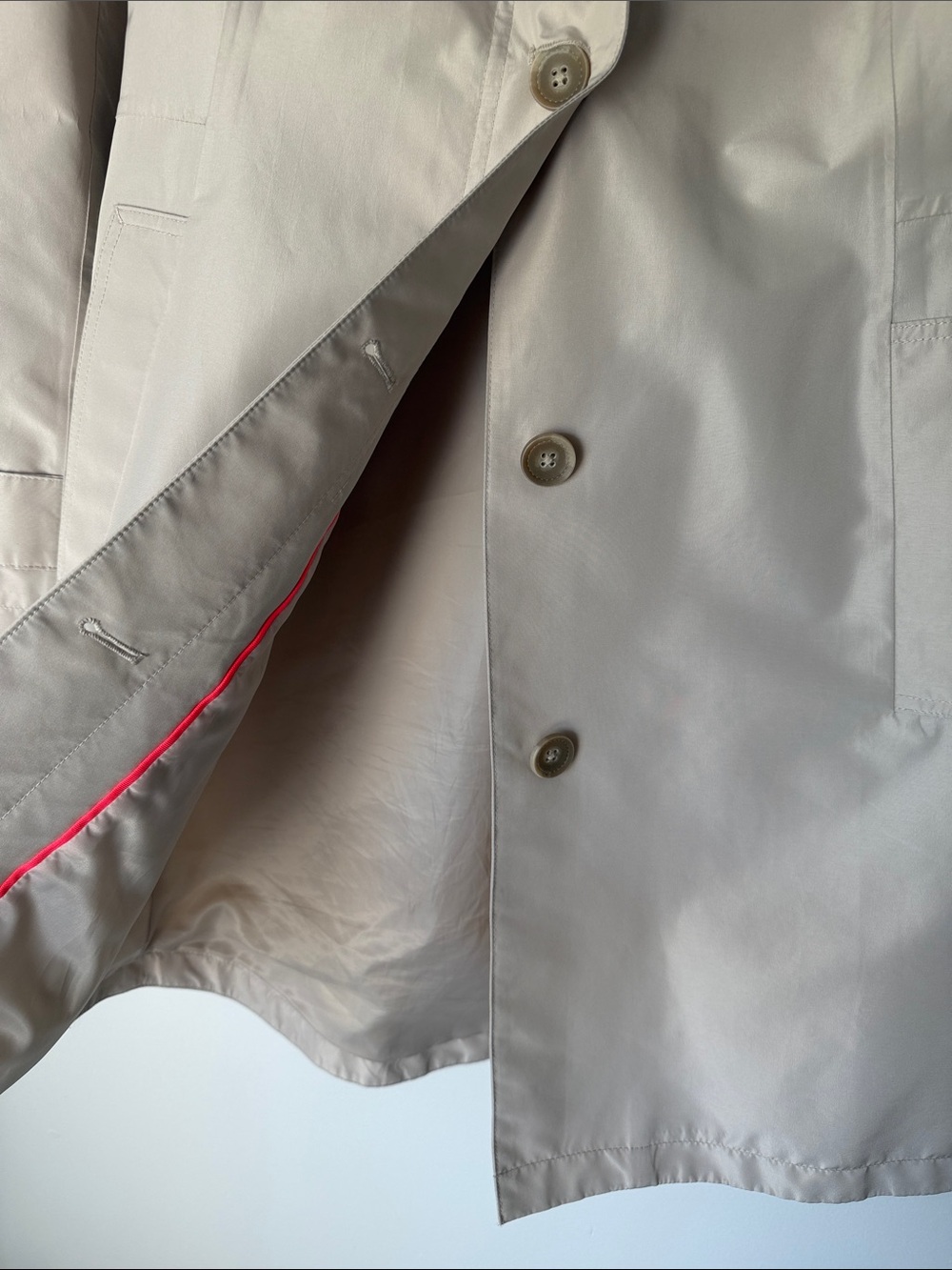Lands' End Women's Light Beige Trench Coat with Nautical Stripe Lining - Picture 3 of 10